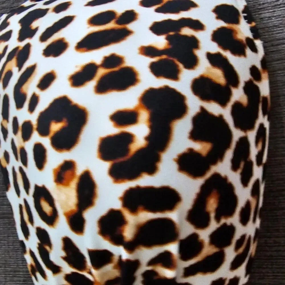 DKNY Women's Leopard-Print Bandeau Tie-Front Bikini Top Size Large